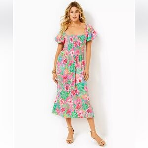 Lilly Pulitzer Selah smocked short sleeve midi dress size medium